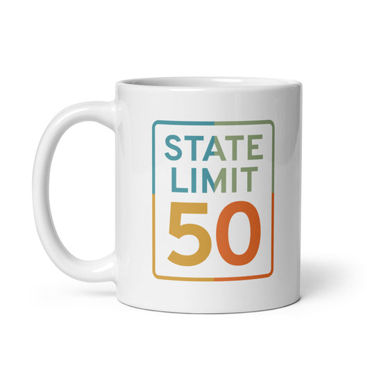 White ceramic mug with a 'True Colours | Canadian Pride' graphic by State Limit Apparel.