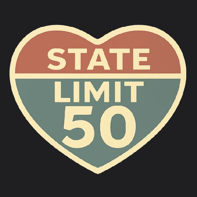 Retro 'Love the Limit | Wear a Hug' road sign graphic design by State Limit Apparel.