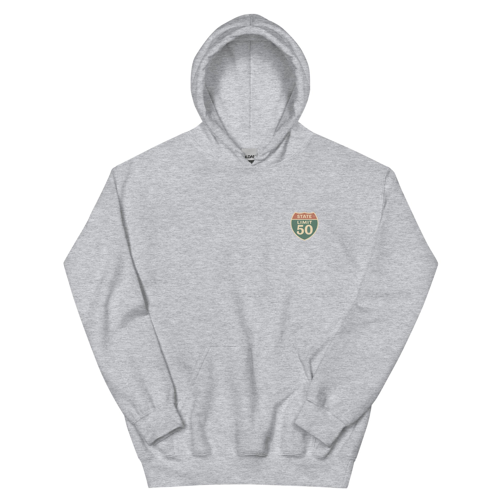 Sport Grey graphic hoodie with a 'Canadian Shield | On Guard for Thee' road sign design by State Limit Apparel.