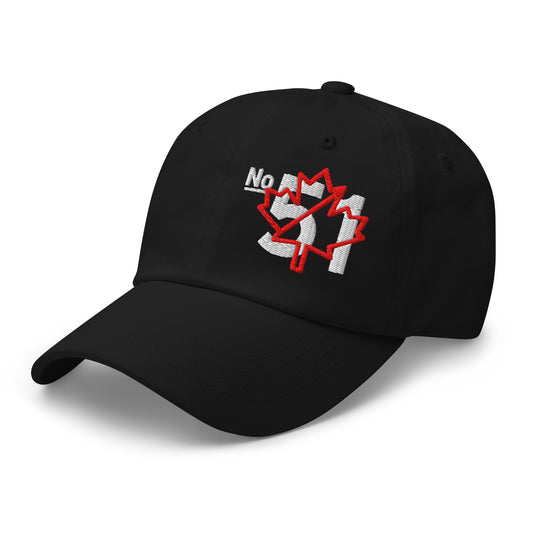 Black classic dad hat embroidered with a 'Game Off | Never the 51st State' graphic by State Limit Apparel.