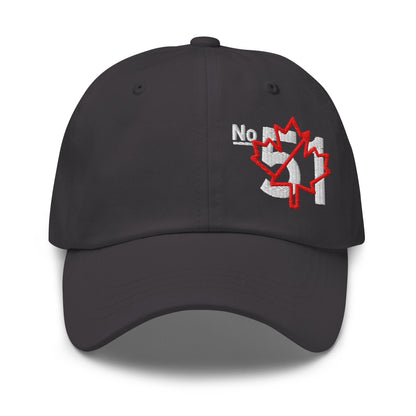 Dark grey classic dad hat embroidered with a 'Game Off | Never the 51st State' graphic by State Limit Apparel.