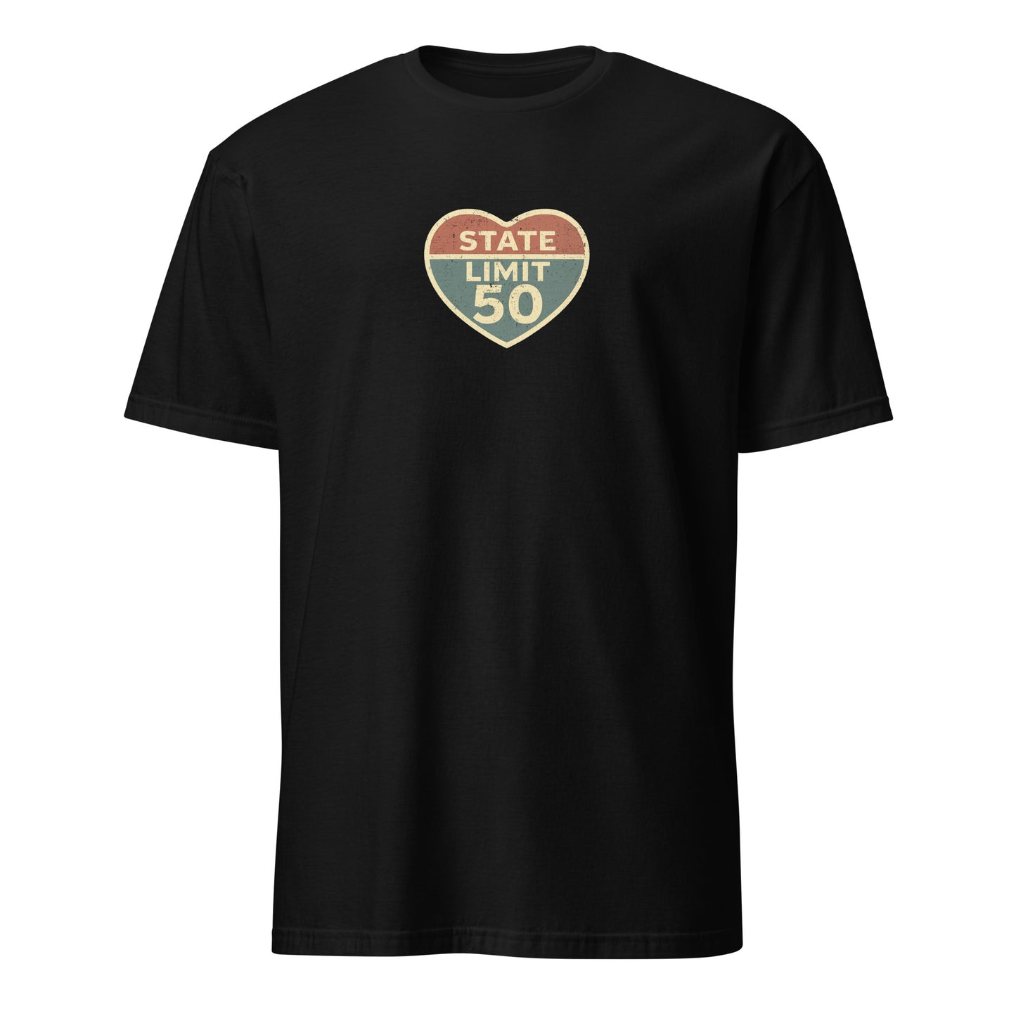 Black graphic t-shirt with a 'Love the Limit | Love Canada' road sign inspired design by State Limit Apparel.