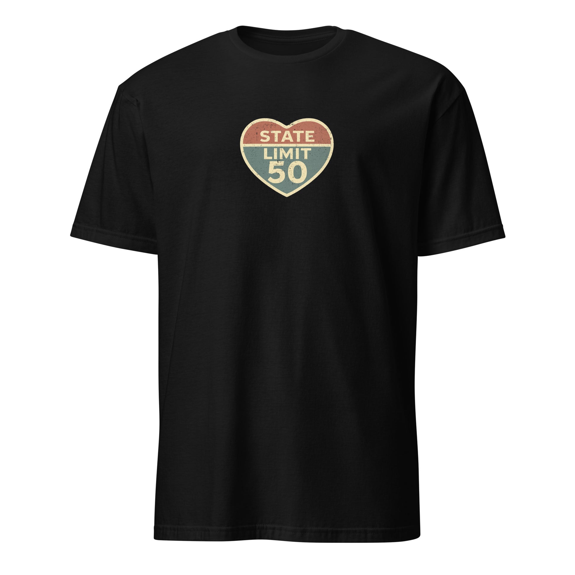 Black graphic t-shirt with a 'Love the Limit | Love Canada' road sign inspired design by State Limit Apparel.