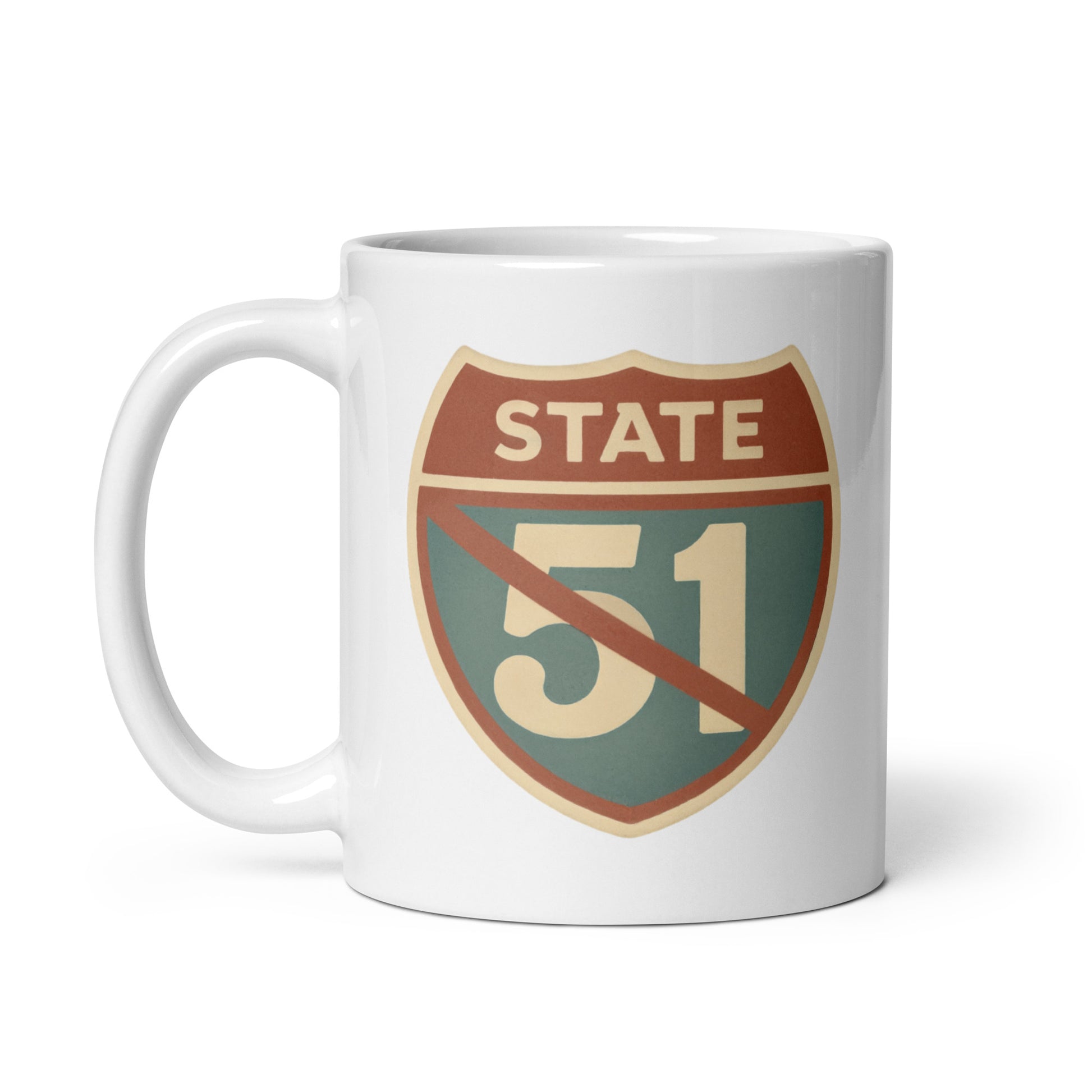 A white ceramic mug with a retro 'Road Closed' graphic design by State Limit Apparel.