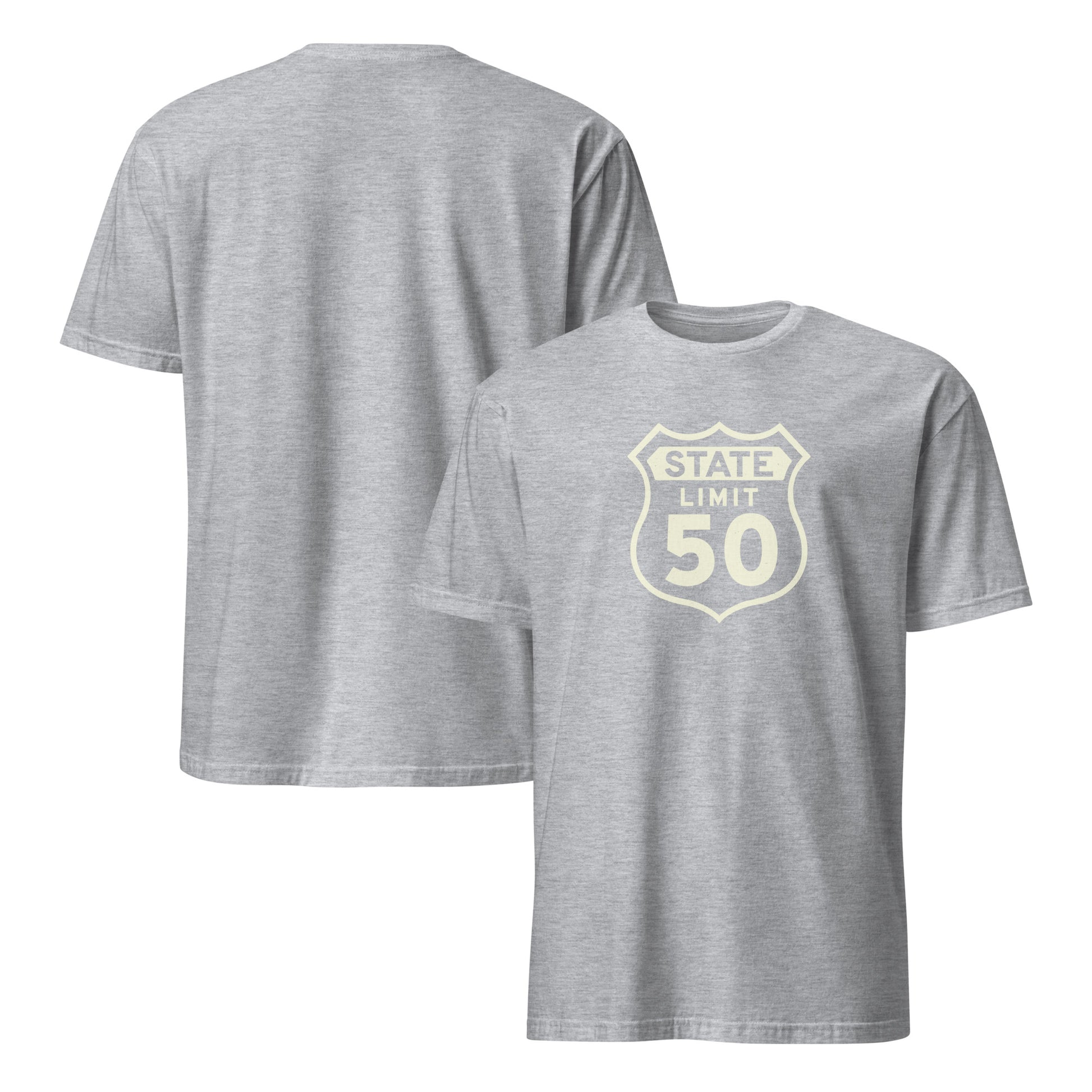 Sport grey graphic t-shirt with a 'Route 50 | Canadian Sovereignty' road sign design by State Limit Apparel.