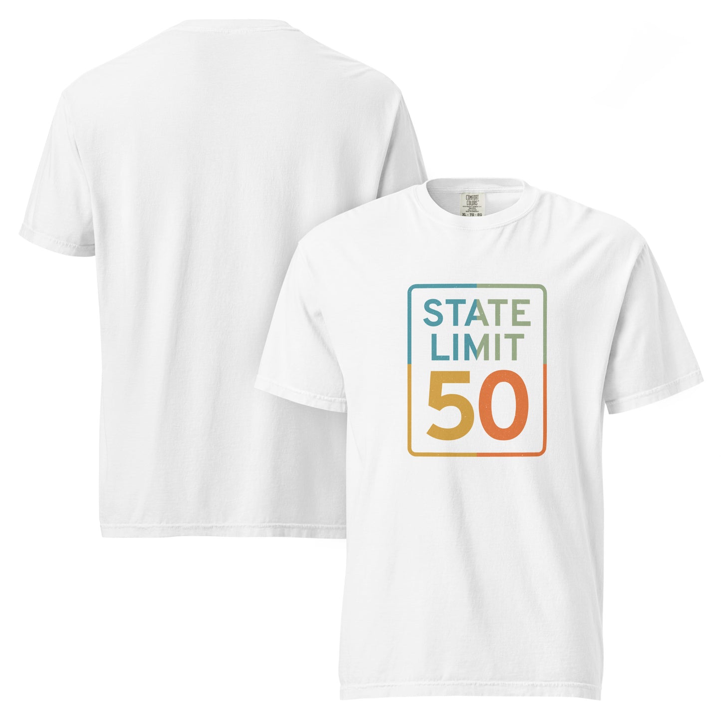 White graphic t-shirt with a 'True Colours | Canadian Pride' road sign design by State Limit Apparel.