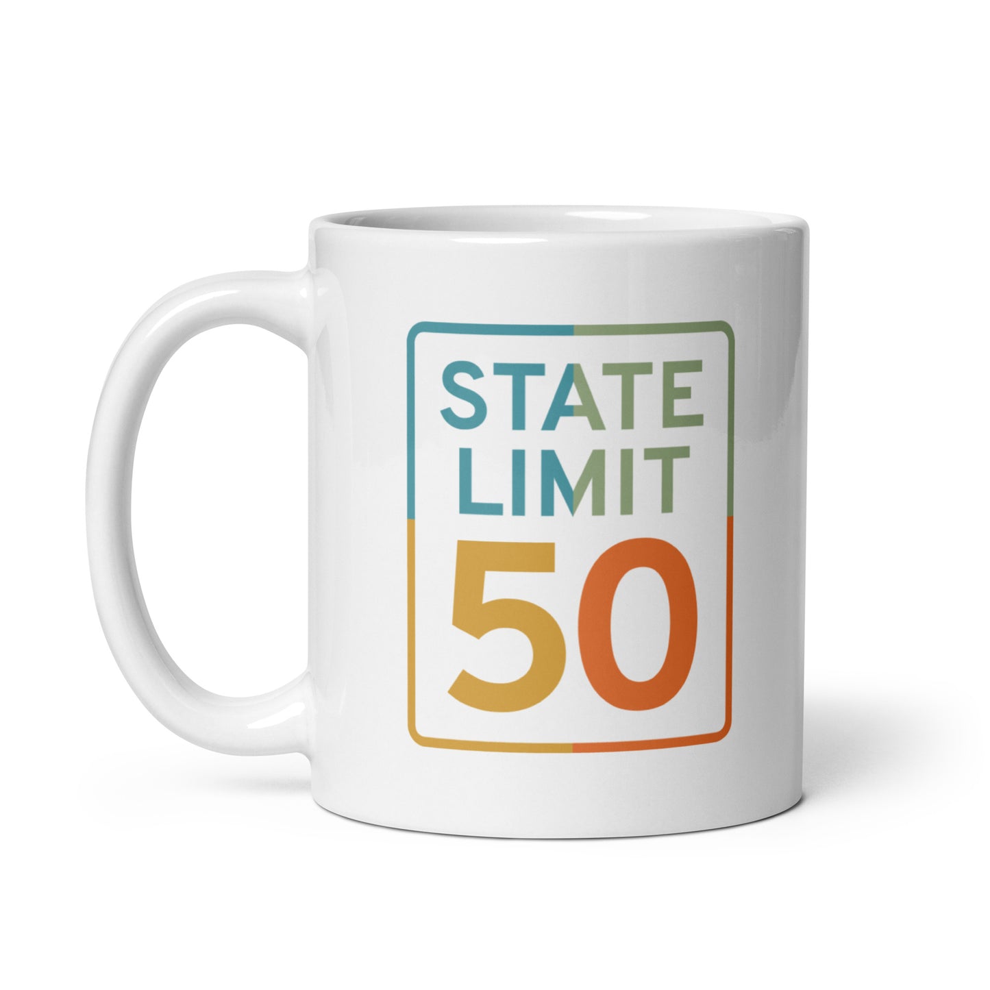 White ceramic mug with a 'True Colours | Canadian Pride' graphic by State Limit Apparel.