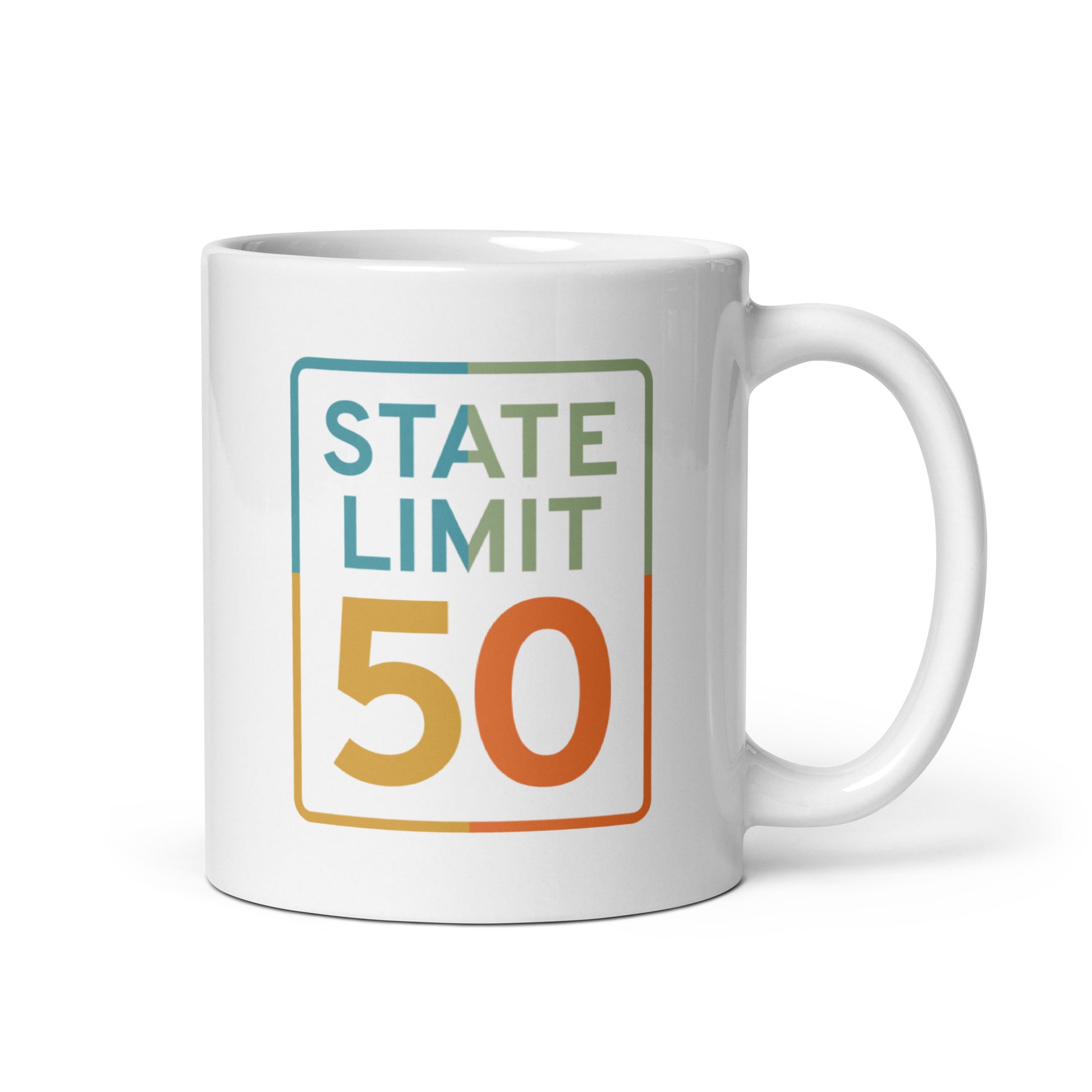 White ceramic mug with a 'True Colours | Canadian Pride' graphic by State Limit Apparel.